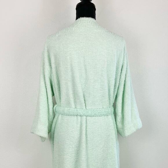 Vintage Blair Womens Terrycloth Robe Wrap Tie Embroider Hummingbird Mint Green - Picture 5 of 11